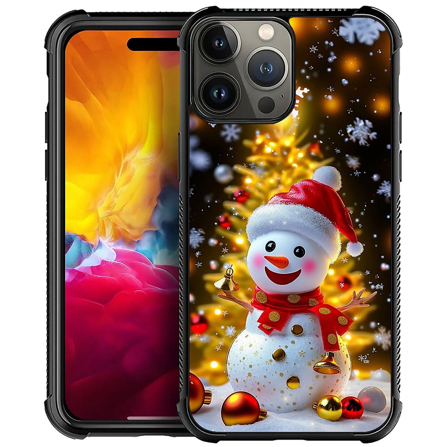 XUANWENPA for iPhone 15 Pro Case,The Black Shell Design is Bright,Anti Drop and Dust-Proof,Christmas Golden Tree Snowman.