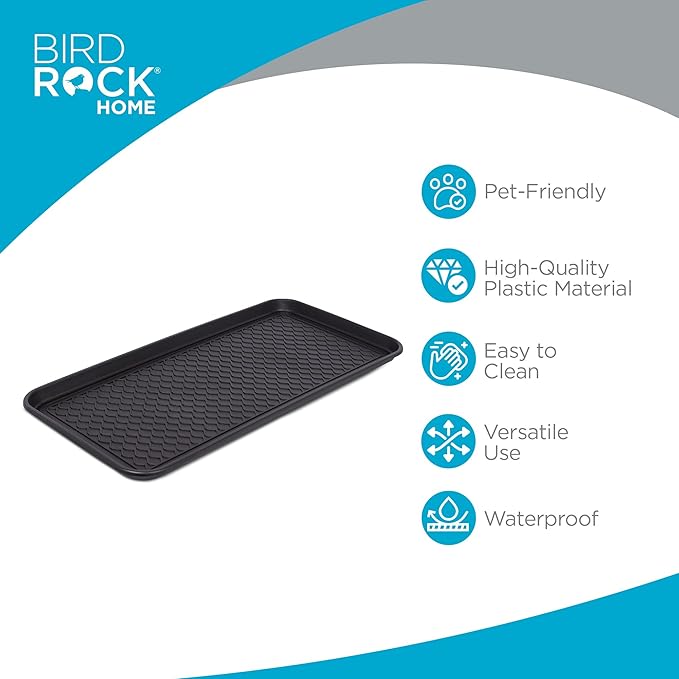 INTERNET'S BEST Waterproof Multi-Purpose Plastic Shoe Tray Boot Mat for Entryway, Dorm Room, Indoor Outdoor, Large Mud Pan, Utility Mat, Weather Resistant Floor Tray, 1 Pack - 30x15 - Black