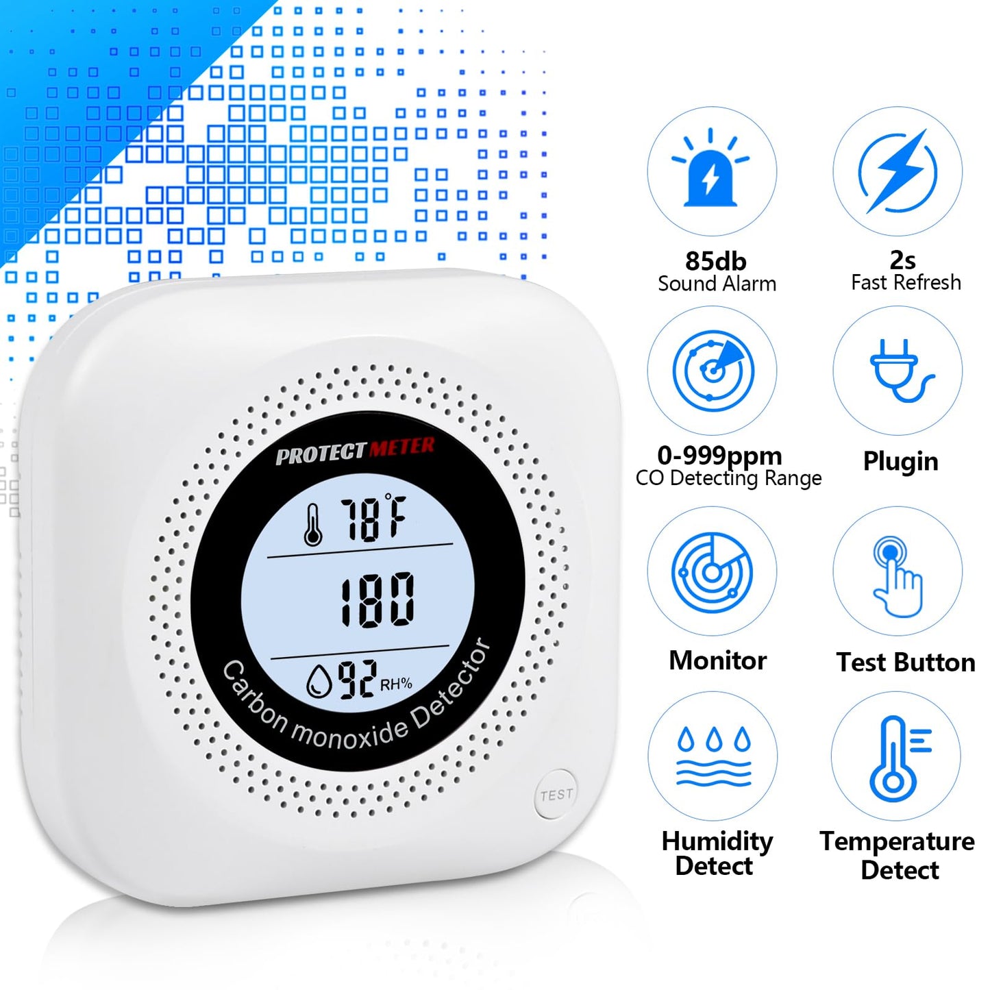 Carbon Monoxide Detectors,3 Pack 3in1 Portable Carbon Monoxide detectors Plug in Wall for Travel, CO Alarm/Monitor for Home/Hotel Room/RV with AC Socket with Temperature & Humidity Detectors