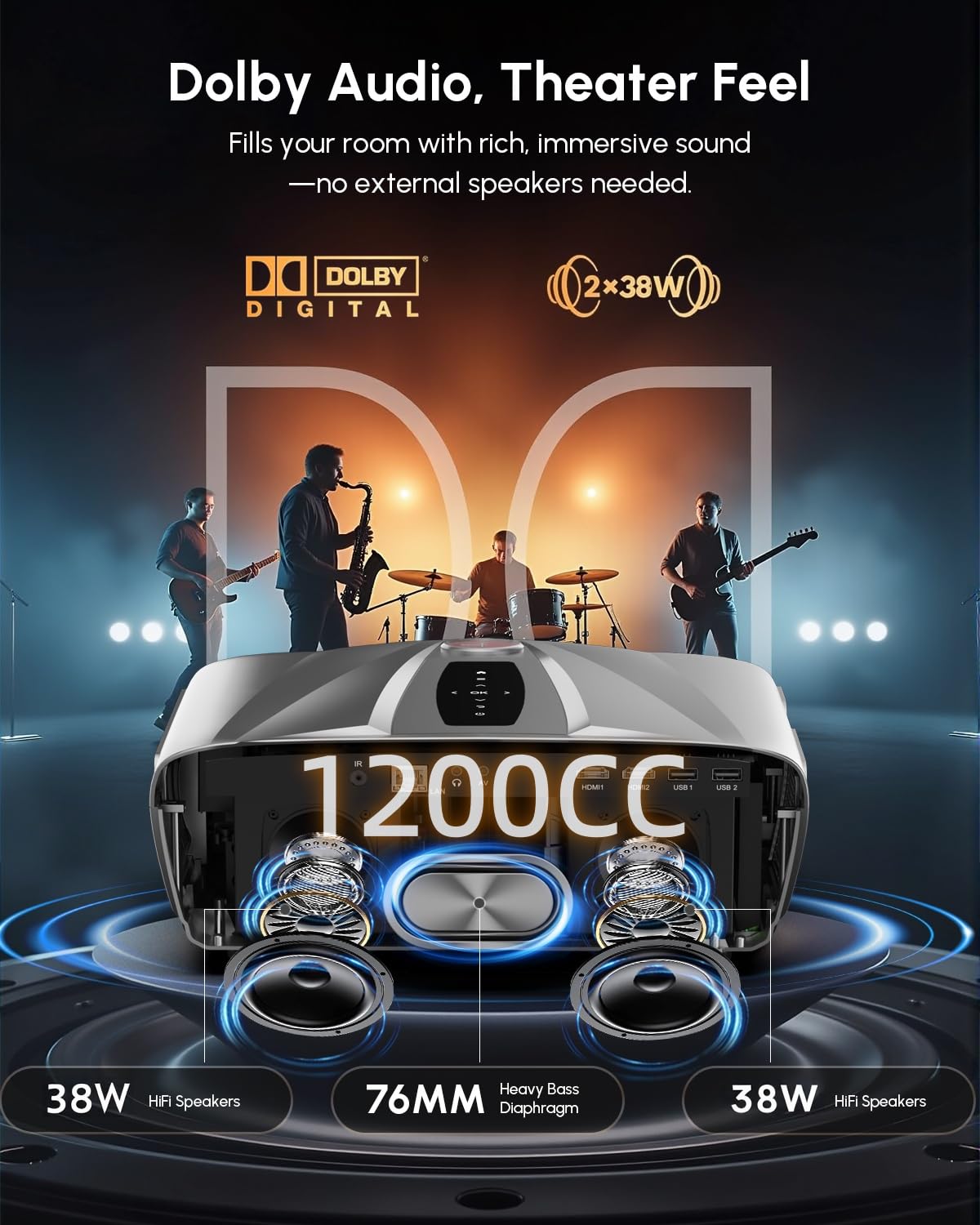 Daytime Projector 4K Home Theater 2400 ANSI,HDR10+,Auto Lens Cap/Focus/Keystone,Smart TV Projector with Apps,WiFi,Bluetooth,2*38W Speakers,2 HDMI eARC/CEC,for HD Indoor Movie Gaming Room Ceiling 2026