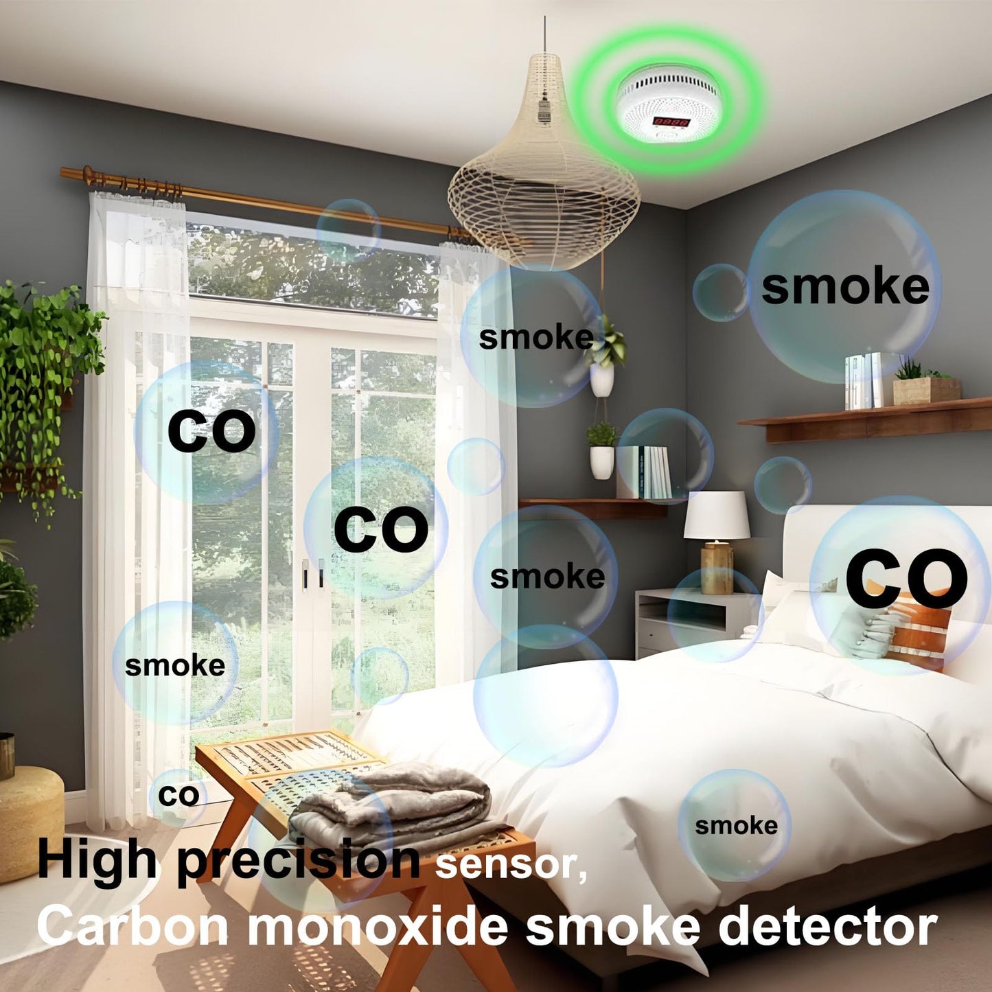 Vzmcov Carbon Monoxide and Smoke Detector LCD Display, Battery Powered, Dual sensors, 85dB Voice Alarm and Real-time Tracking, Suitable for Home/Kitchen/Bedroom/RV (Small Screen, 1Pack-CO&Smoke)