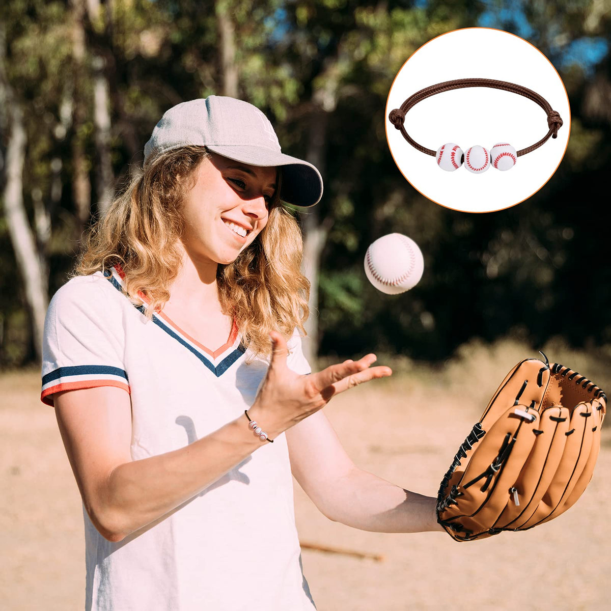 20Pcs Baseball Party Favors Baseball Charm Bracelets Wristbands Baseball Beads Bracelet Adjustable Baseball Favor Decorations Sp