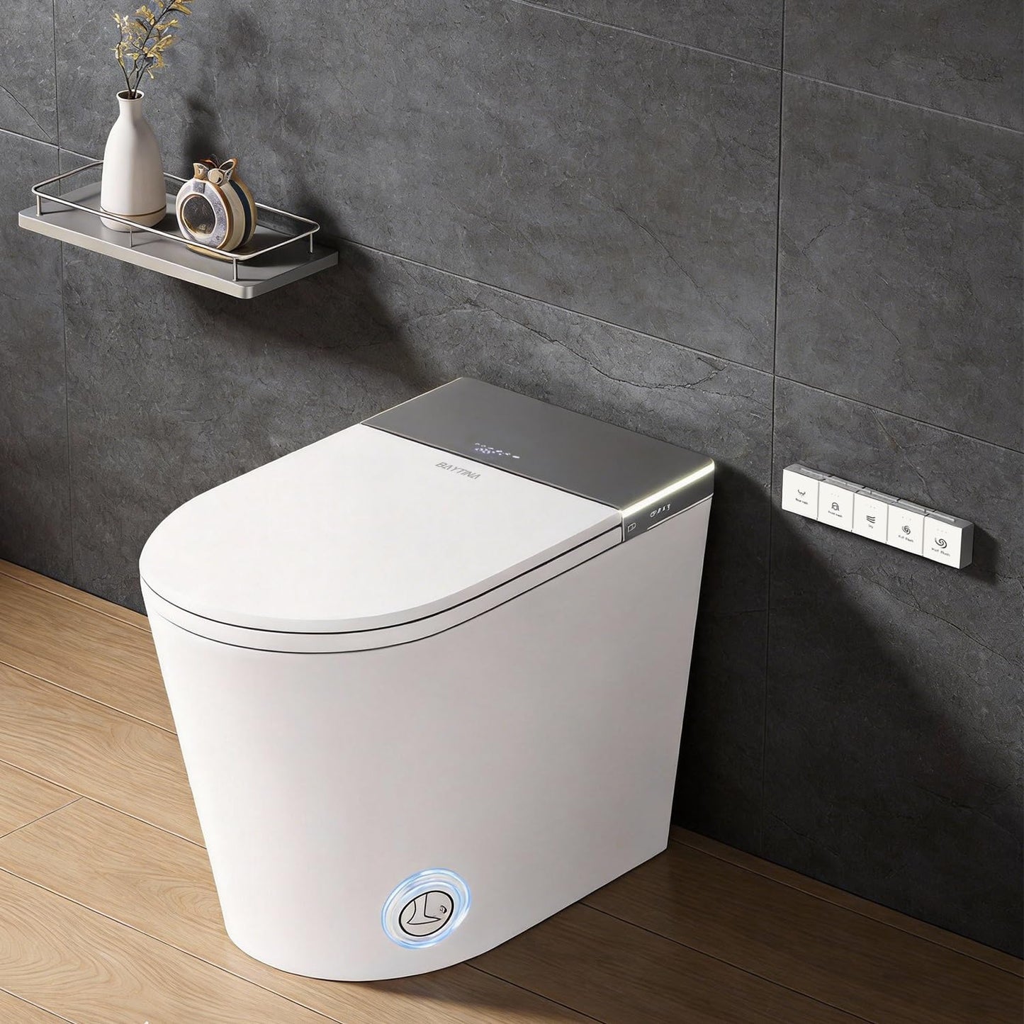 BAYTINA Smart Toilet with Bidet Build in, Heated Seat, Dryer, Night Light, Dual Auto Flush, Foot Sensor, Modern Elongated One-Piece Toilet for Bathrooms