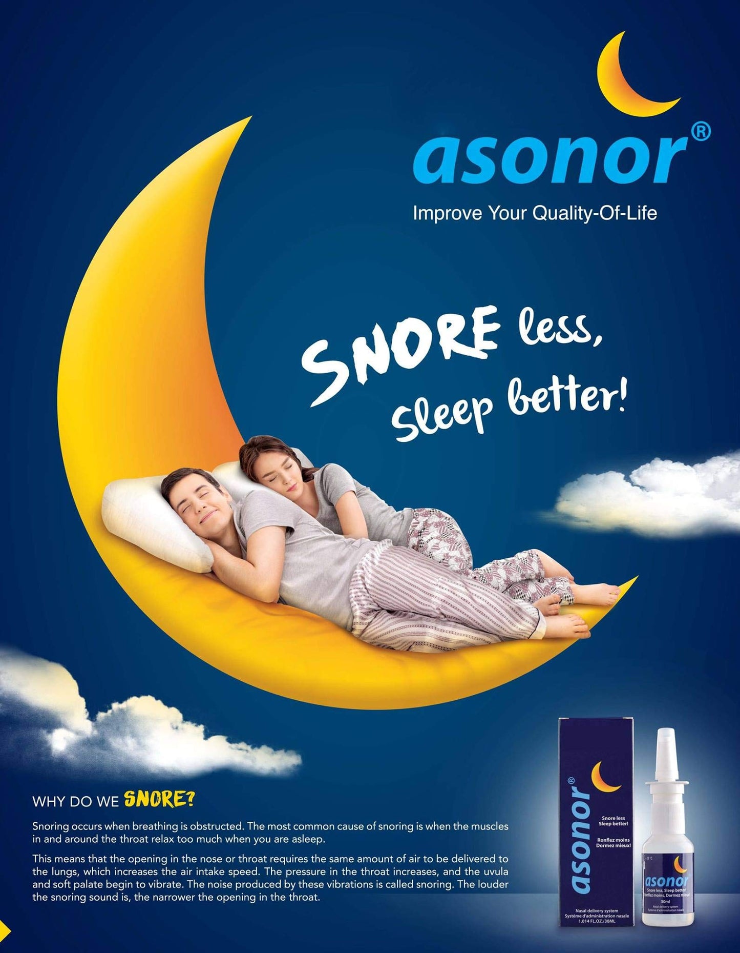Asonor Snoring Nasal Spray - Fast Snore Stopper Drops for Better Sleep, Natural Breathing Relief - Helps Open The Throat & Air Passage While Sleeping - No Pain, Natural Anti Snoring Solution - 30ml
