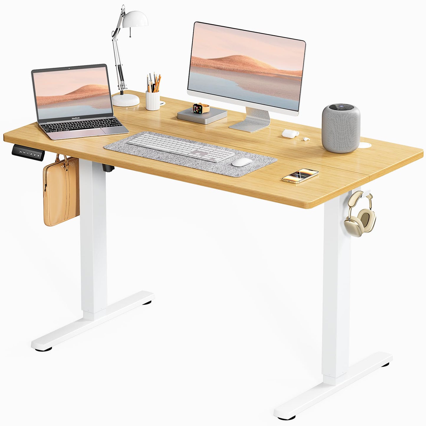 Simple Deluxe Electric Standing Desk, Adjustable Height Stand up Desks, 24x48 Inches Sit Stand Home Office Desk with Cable Management, 3 Memory Preset Adjustable Height Desks, Natural