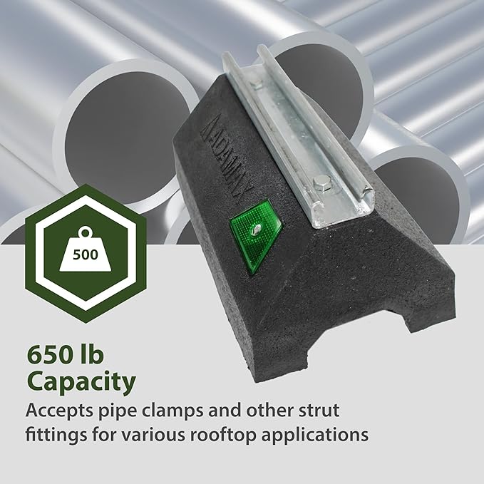 Adamax RTS14-10 Rooftop Support Block with Galvanized Steel Strut | Sleeper Curb Replacement, Black