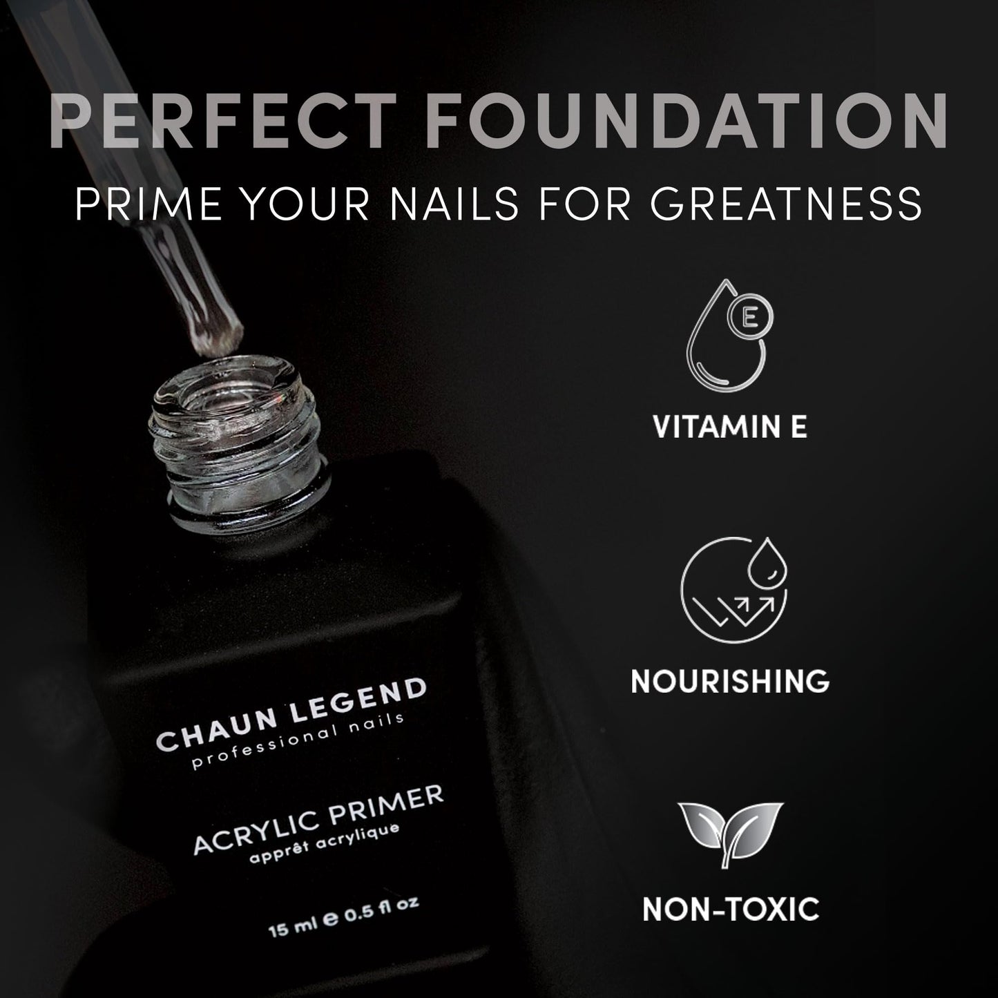 CHAUN LEGEND Acrylic Primer | Vitamin E Infused, Non-Acid Formula | Nourishes, Strengthens, and Primes for Flawless, Long-Lastin
