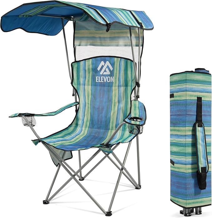 Elevon Camping Chair, Oversized Folding Chair with Canopy, Portable Outdoor Chair with Arms, Cup Holder and Carry Bag for ...