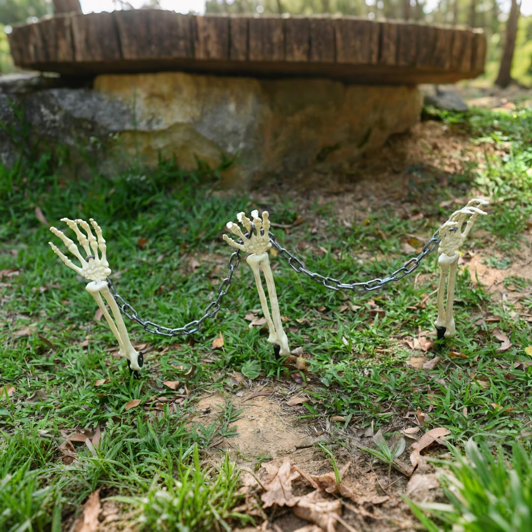 JUST FOR PARTY Halloween Skeleton Stake Decorations, 3 Skeleton Arms Stakes with 2 Chains, All-Weather Resistant Plastic Skeleton for Outdoor Party Yard Lawn Garden Graveyard Haunted House Decor