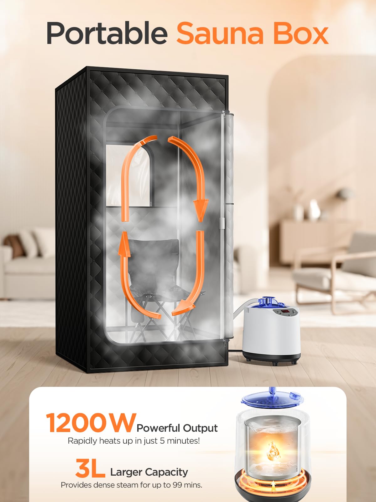 FREEYARE Sauna Box, Portable Sauna for Home, Personal Steam Sauna Tent with 1200W 3L Steamer Heater, 15 Levels, Remote Control, Foldable Chair, Cozy Size 36 * 36 * 71 inch-Black