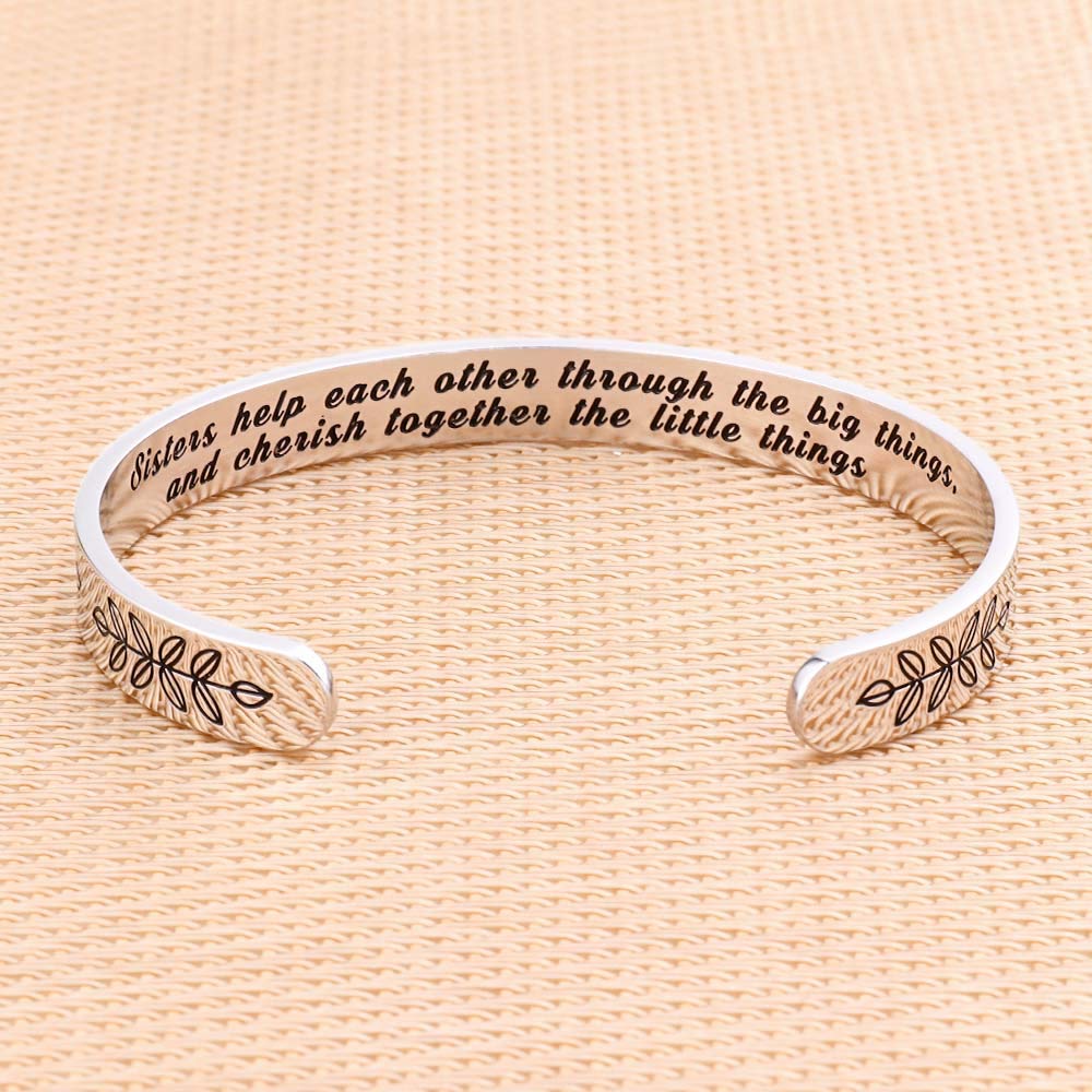 M MOOHAM Engraved Mantra Cuff Bangle Bracelet - Stainless Steel Sister Gifts for Sister's Birthday or Christmas