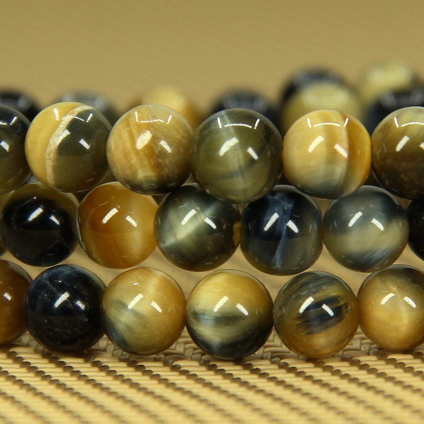 Natural Golden Blue Tiger Eye Gemstone 6mm Round Beads Stretch Bracelet 7 Unisex