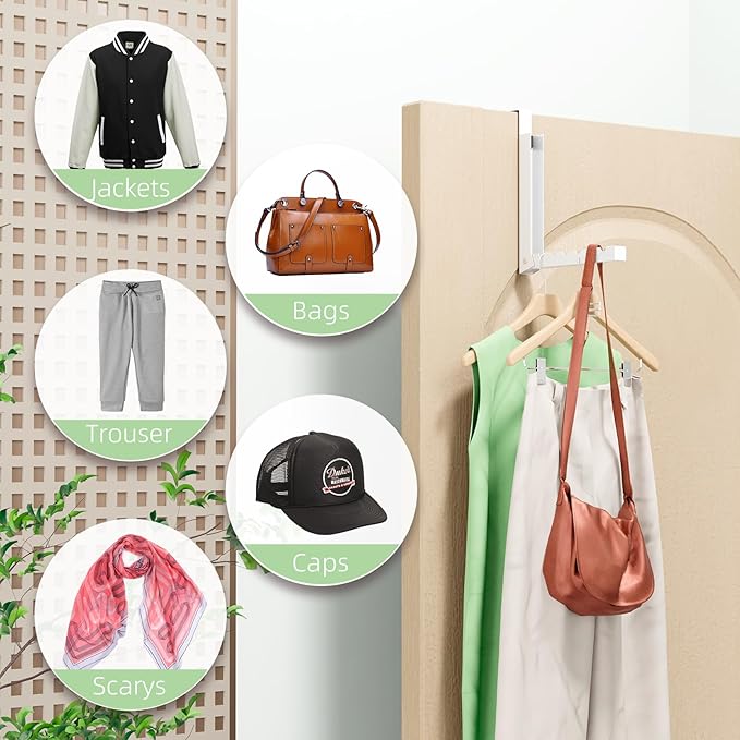 2 Pack Over The Door Hangers, Folding Over The Door Drying Rack for Laundry, Over The Door Clothes Hanger, Door Hanger for Clothing, Over The Door Hooks, Door Clothes Drying Rack,Portable,White