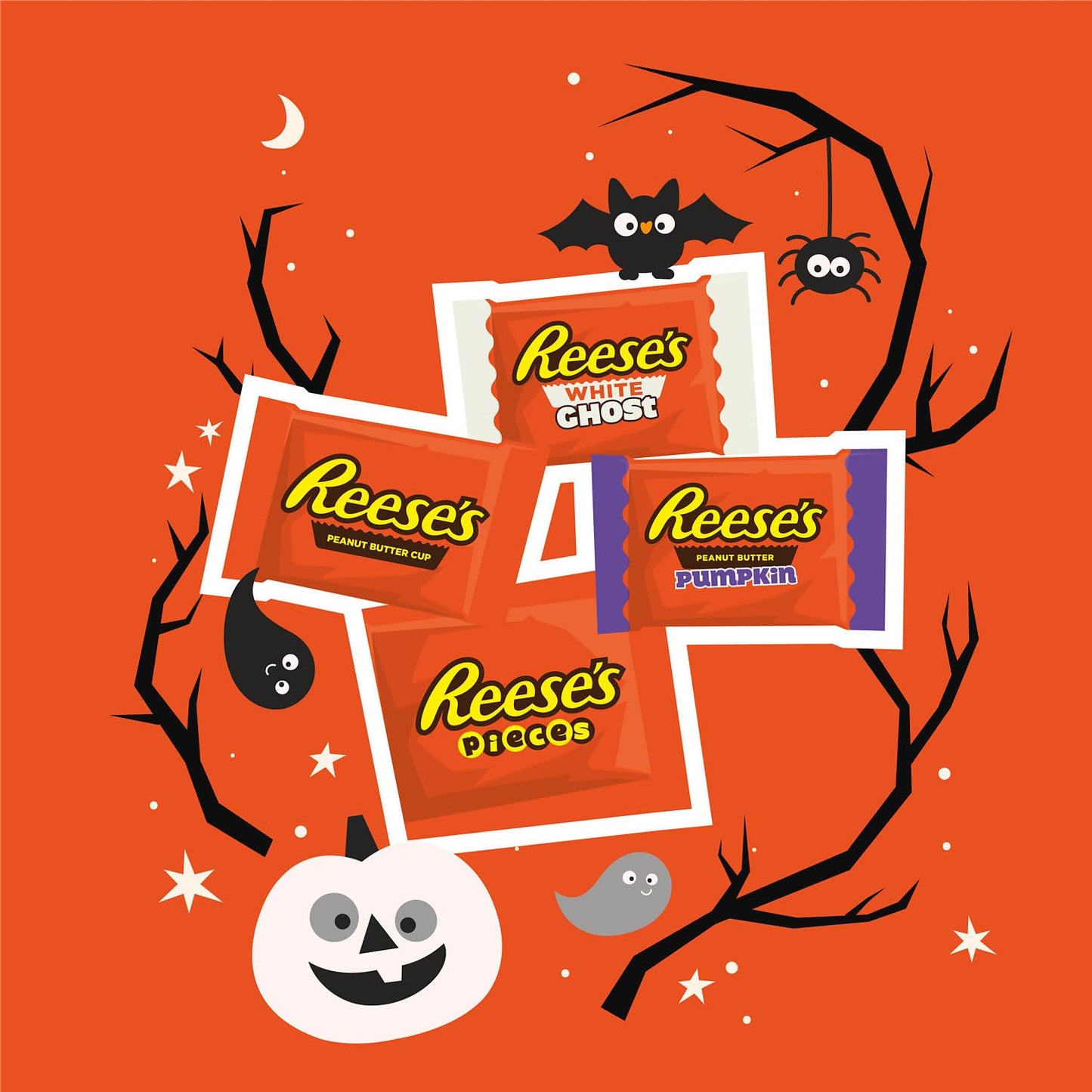 REESE'S Assorted Flavored Snack Size Peanut Butter, Halloween Candy Bag, 30.45 oz (55 Pieces)