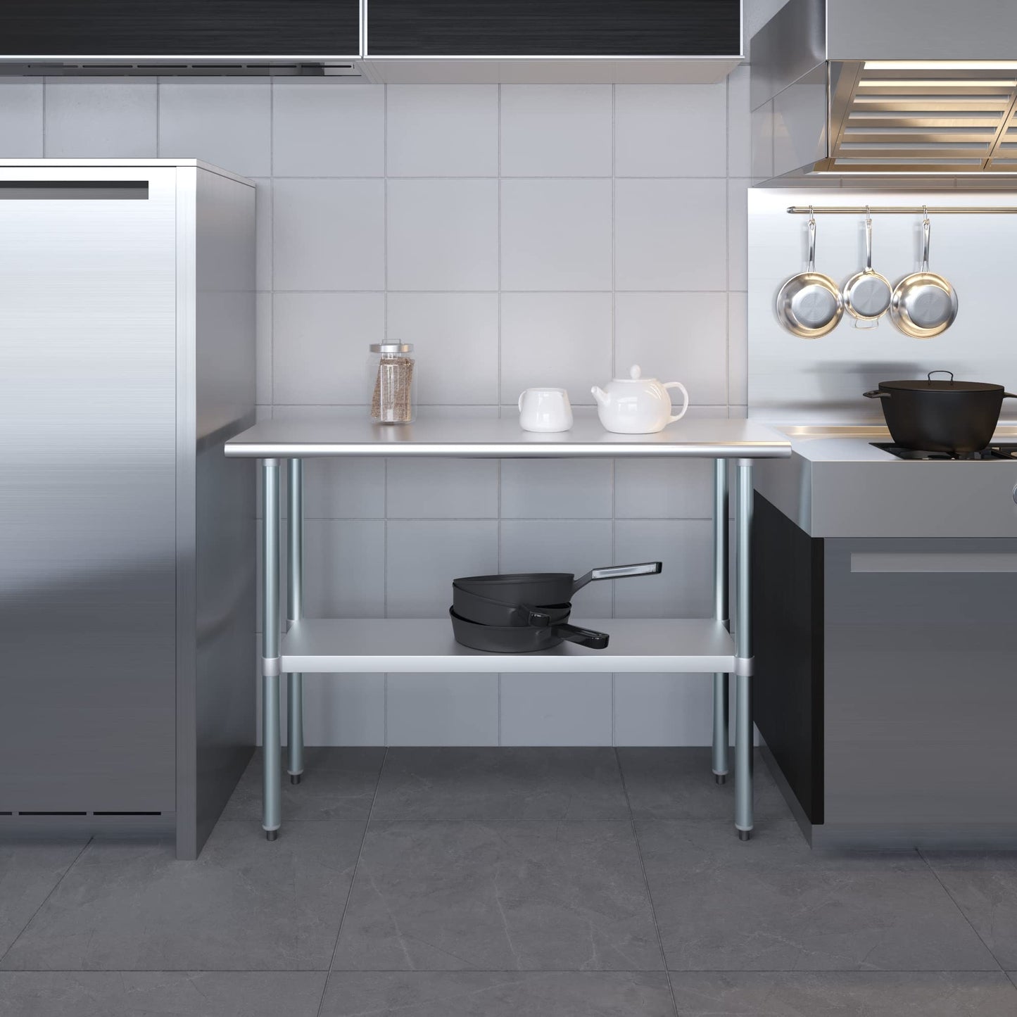 AmGood 18 in. x 48 in. Stainless Steel Work Table | Metal Kitchen Food Prep Table | NSF