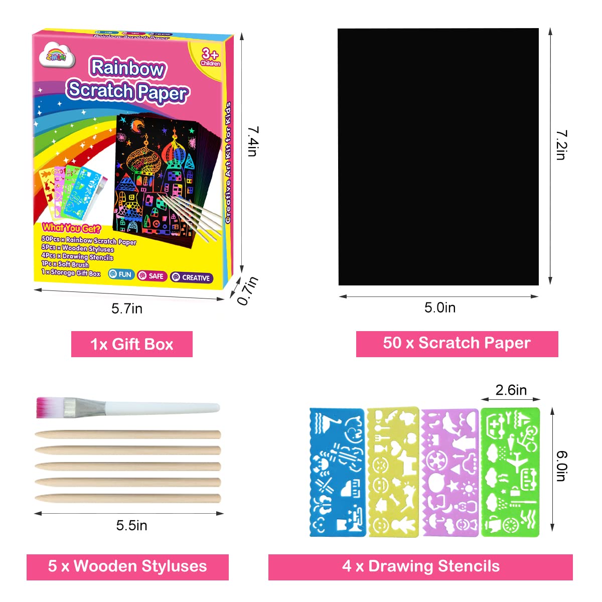 ZMLM Scratch Art for Kids Toy: Rainbow Scratch Paper Art Supplies Kits for Boy Girl Birthday Gift Arts Crafts Classroom Supplies