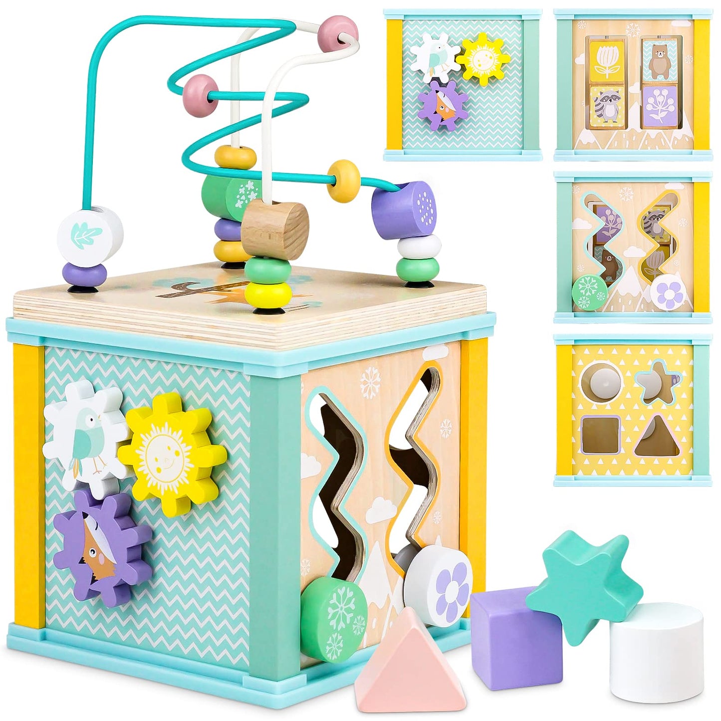 Wooden Activity Cube Montessori Toys for 1 2 3 Year Old Baby Toys 12 Months Toddlers 1-3 Birthday Gift Boys Girls Sensory Interactive Learning Toys