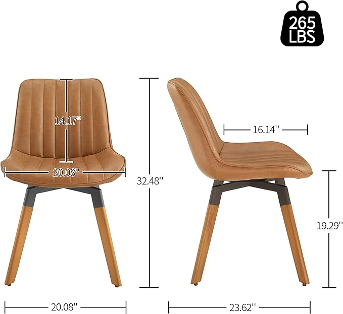 Art Leon Dining Chairs Set of 4, Mid Century Modern Swivel Kitchen Dining Room Chairs, Upholstered Faux Leather Armless Side Chairs with Wood Legs for Living Room Bedroom, Red Brown