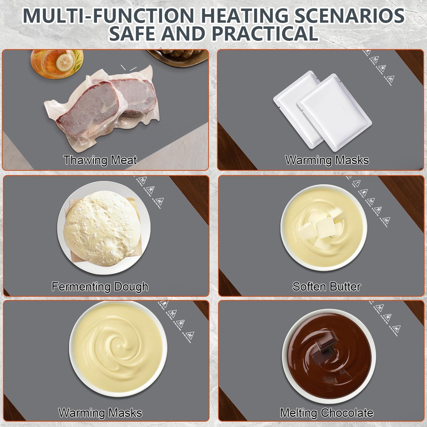 Portable Food Warming Mat with Waterproof Design, Silicone Food Warming Tray with 6 Temperature & 6 Timer Settings, Child Lock Safety, 8s Rapid and Full Surface Heating Food Warmer for Everyday Use