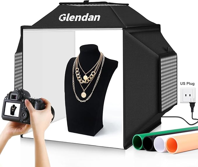Glendan Upgrade Professional Portable Photo Studio Light Box with 1222 LED Lights, 20"x20" Soft Box, 4 Color PVC Backdrops...