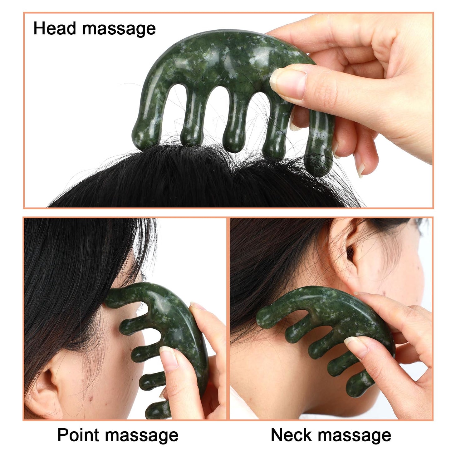 gemshan Head Scalp Massage - Jade Comb for Massager for Scalp Care Wide Tooth Comb