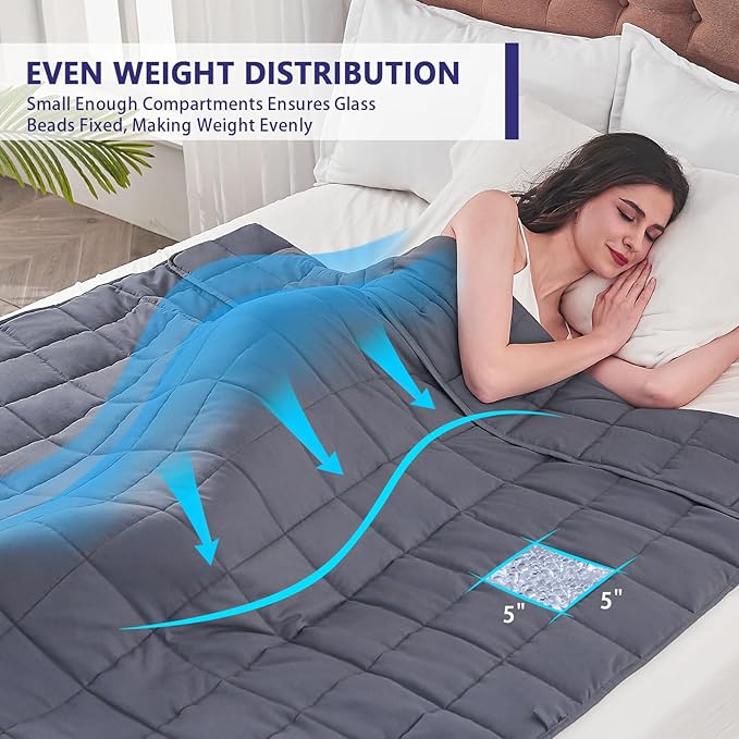 yescool Weighted Blanket for Adults (20 lbs, 88” x 104”, Grey) Cooling Heavy Blanket for Sleeping Perfect for 190-210 lbs, Queen Size Breathable Blanket with Premium Glass Bead, Machine Washable