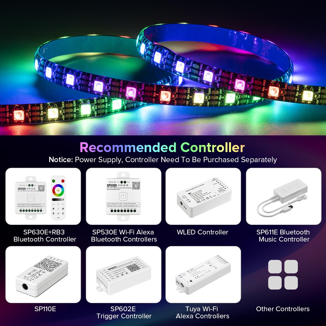 SEZO WS2812B ECO LED Strip Light 16.4FT/5M 60Pixels/m 300Pixels Individually Addressable Programmable 5050SMD Digital RGB Alloy Wires Flexible Dream Color IP65 Waterproof PCB Black DC5V