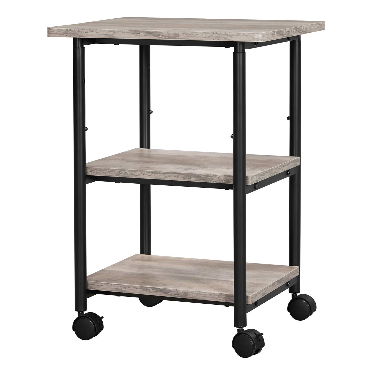 VASAGLE Printer Stand with Locking Wheels, 3-Tier Shelf, Industrial Under Desk Heavy-Duty Mobile Cart for Home Office, Heather Greige and Black UOPS003B02