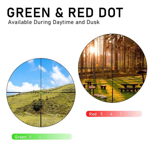 UUQ 1.2-6x24 Rifle Scope,MOA Reticle,Clear Green-Coated Lens,Tactical Compact LPVO, R/G Dual-Color with 5 Levels Brightness, Turret Lock Features Ideal for Hunting Scope