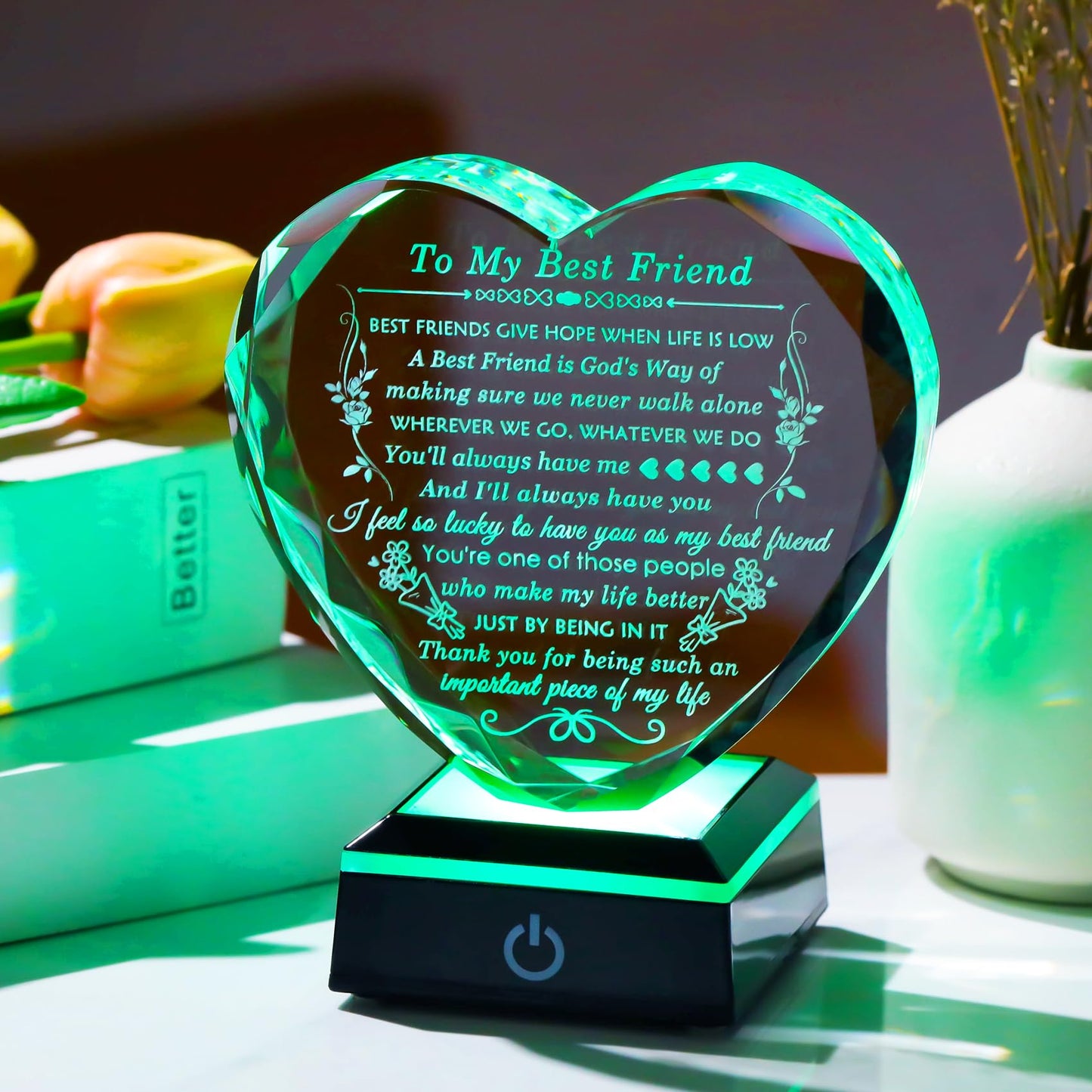 Arikyrist Best Friend Birthday Gifts with Colorful LED Base Crystal to My Best Friend Heart Gifts Friendship Gift for Women for Christmas Female Friend Gift Ideas BFF Gift for Her, Bestie Gifts