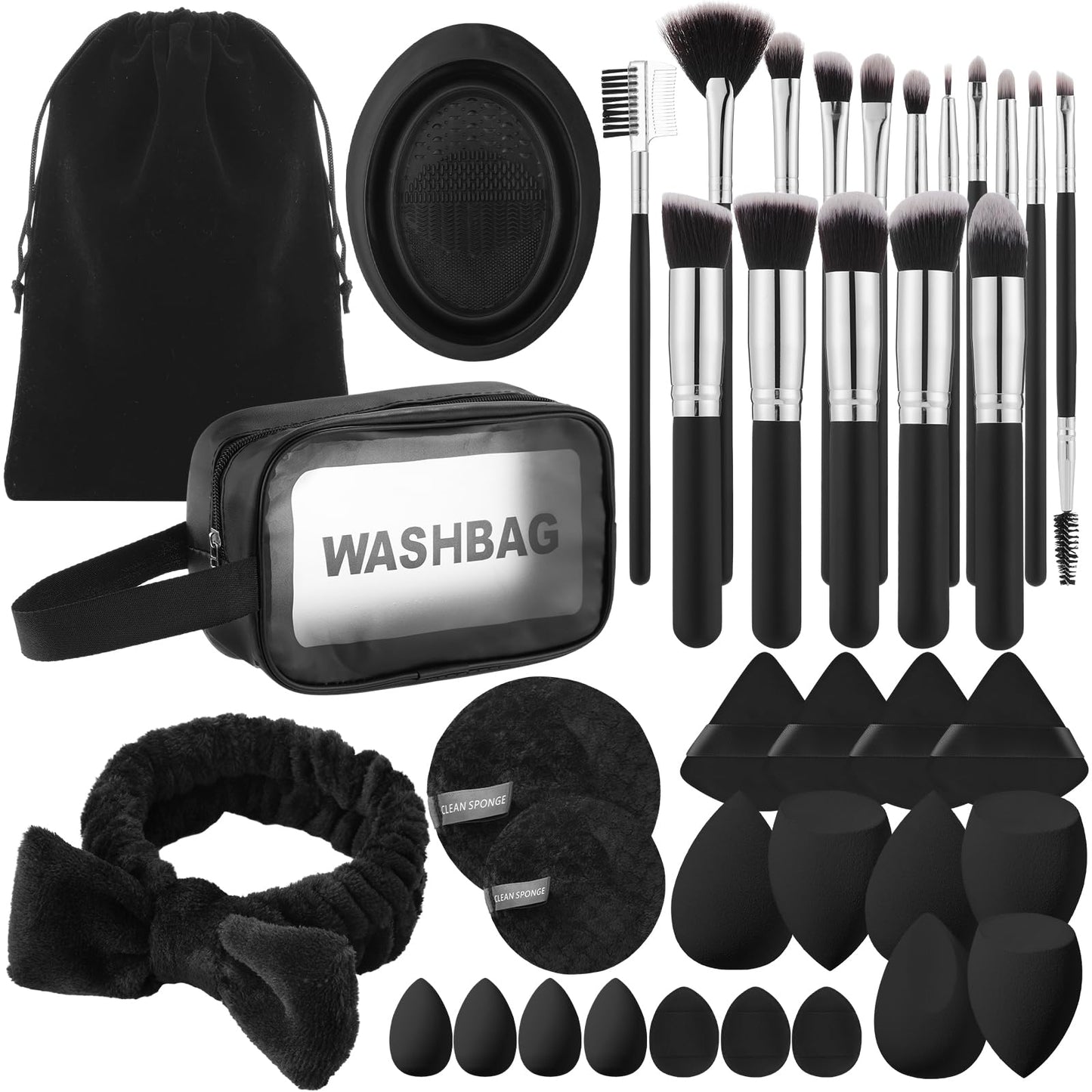 39Pcs Makeup Brush Set, Professional Makeup Brushes with Makeup Sponge, Makeup Storage Bag, Cleaning Tools, Powder Puff for Girl