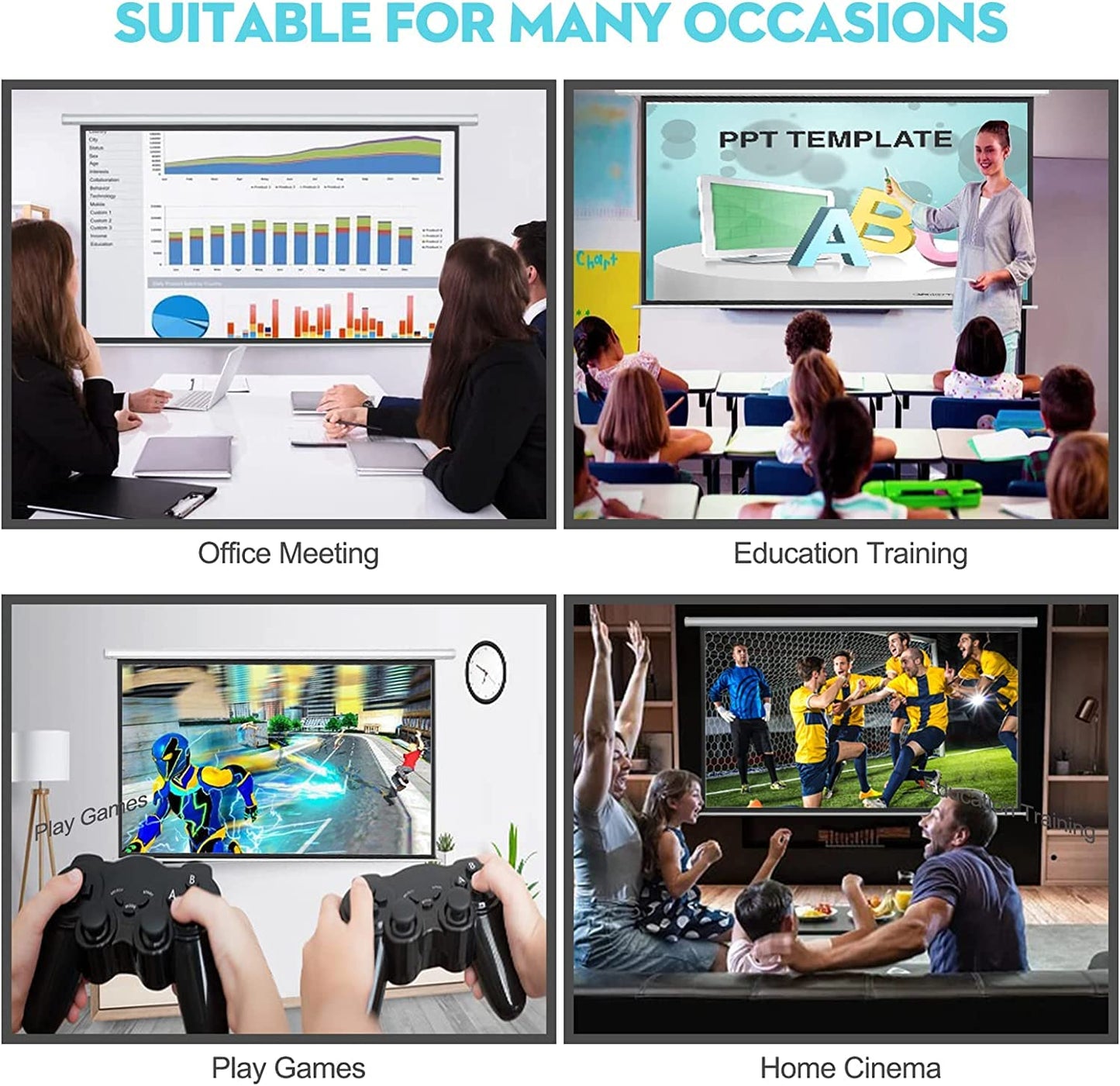 DINAH 120 Inch Electric Projector Screen with Remote, Automatic Air Indoor Drop Down, Motorized 4K 3D HD Projection for Movies