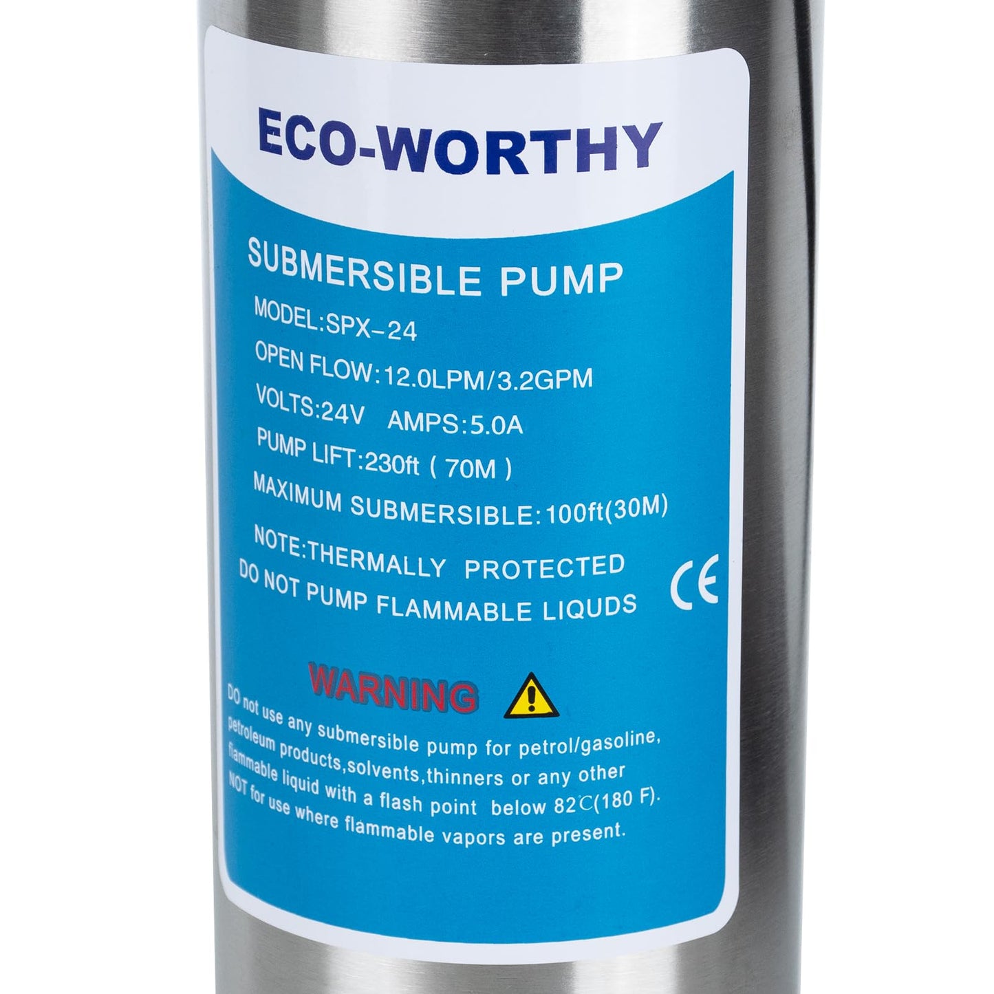 ECO-WORTHY 24V Well Pump 3.2GPM 4" Stainless Steel, Max Lift 230FT Deep Well Water Pump/Alternative Energy Solar, Well Pump Solar Water Pump