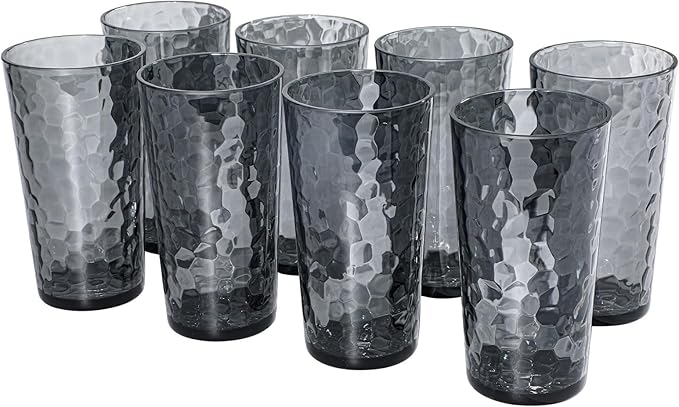 AKMQYM BPA-Free Plastic Tumblers 8 Pack (8x22oz) | Reusable Dishwasher Safe | Stackable Shatterproof Cups | Plastic Drinkw...