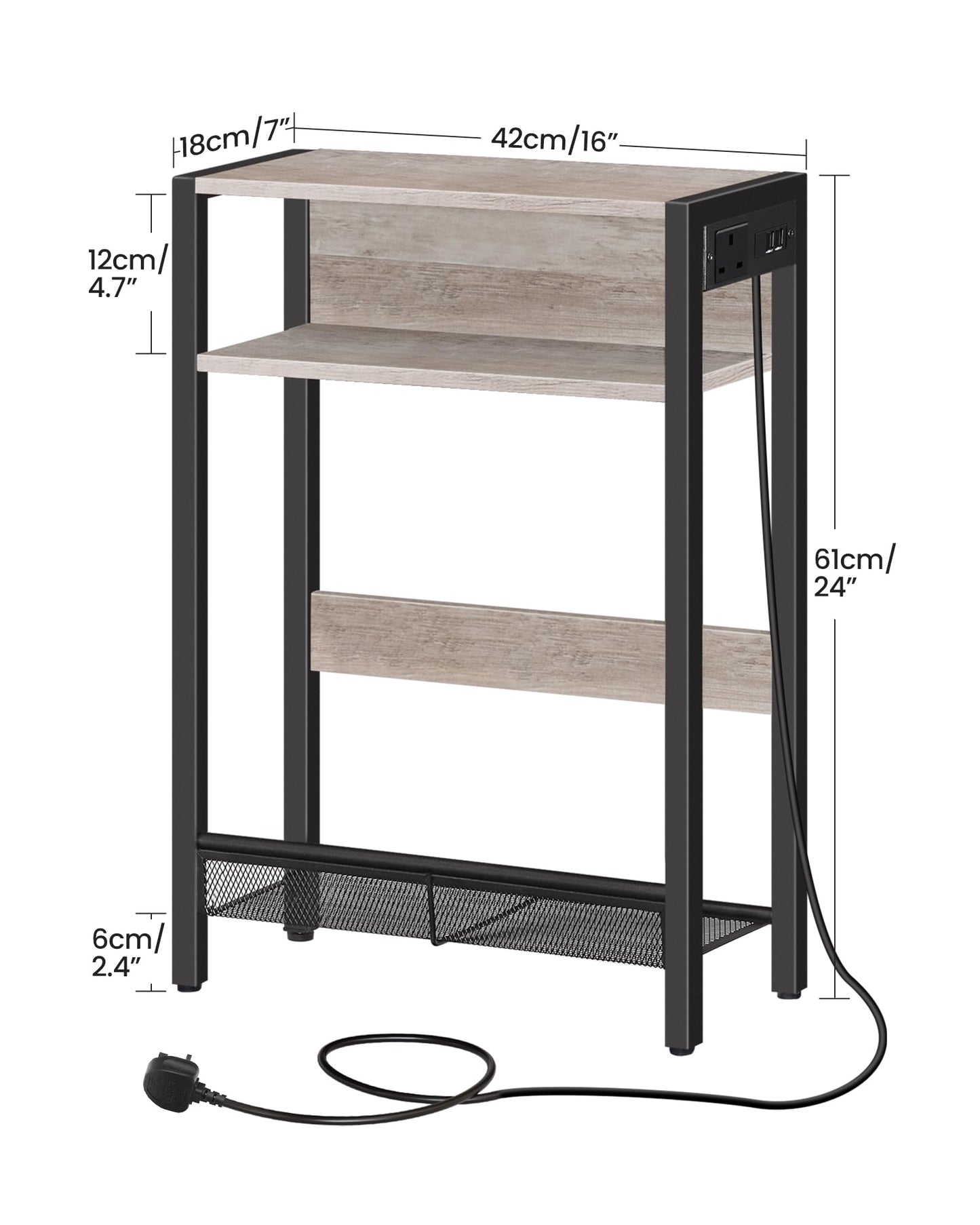 CHOEZON Side Table with Charging Station, Narrow End Table, Slim Nightstand for Small Space, Skinny Beside Table with Storage, for Living Room, Bedroom, Greige and Black DTBZ05KBH