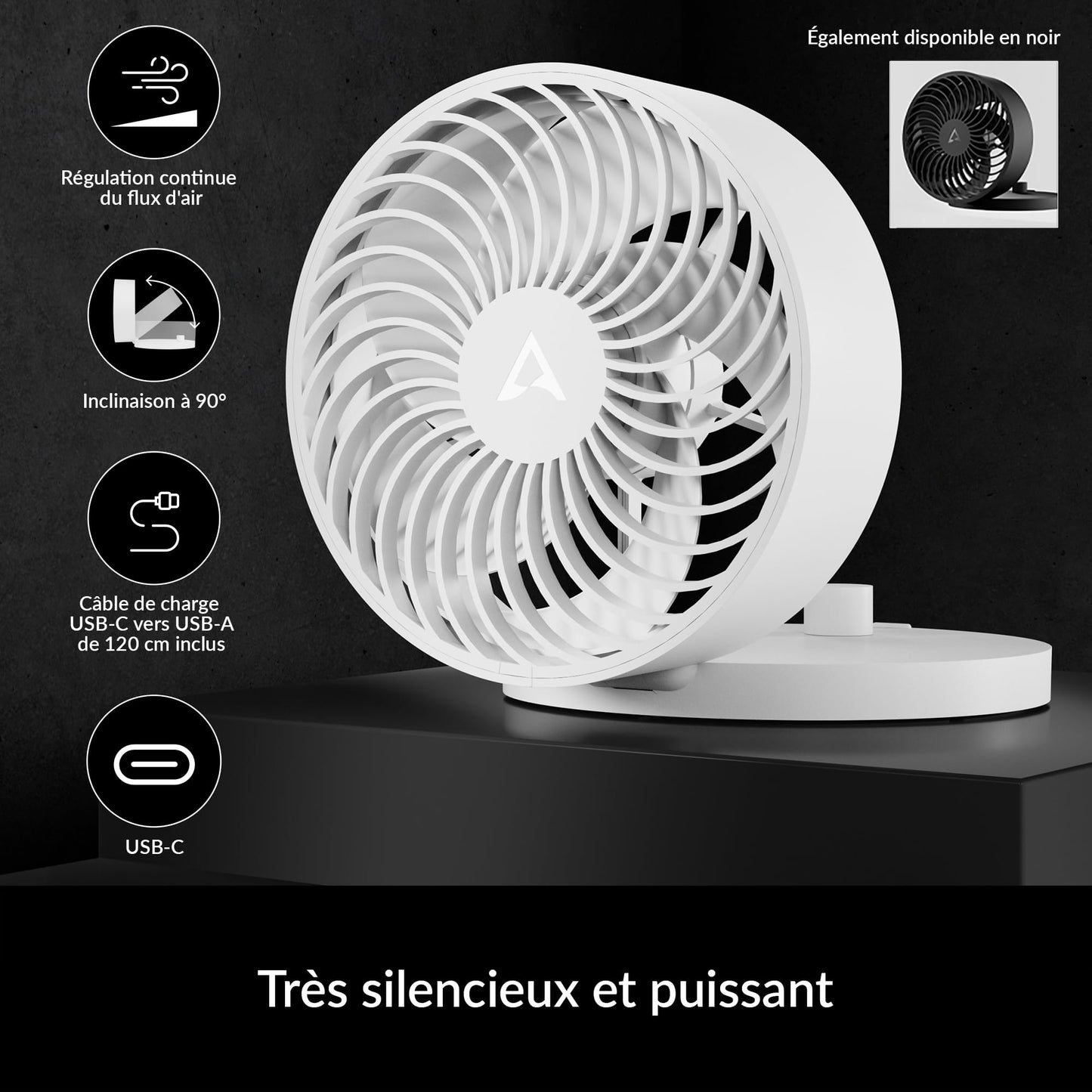 Arctic Summair Plus - Portable Fan With Integrated Rechargeable Battery, Usb-C Connection (Incl. Usb-A Charging Cable), Stepless