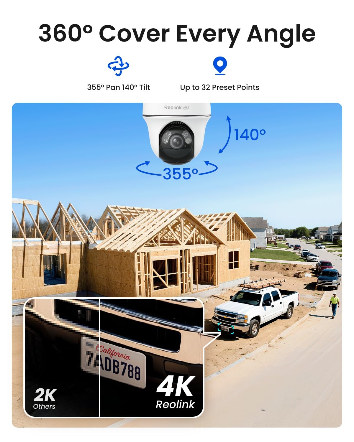 REOLINK 4K LTE Cellular Security Camera Wireless Outdoor, 360° Smart Detection with Auto-Tracking, Solar Powered, SIM Card Included, Local/Cloud Storage, Color Night Vision, Go PT Ultra Updated Ver.