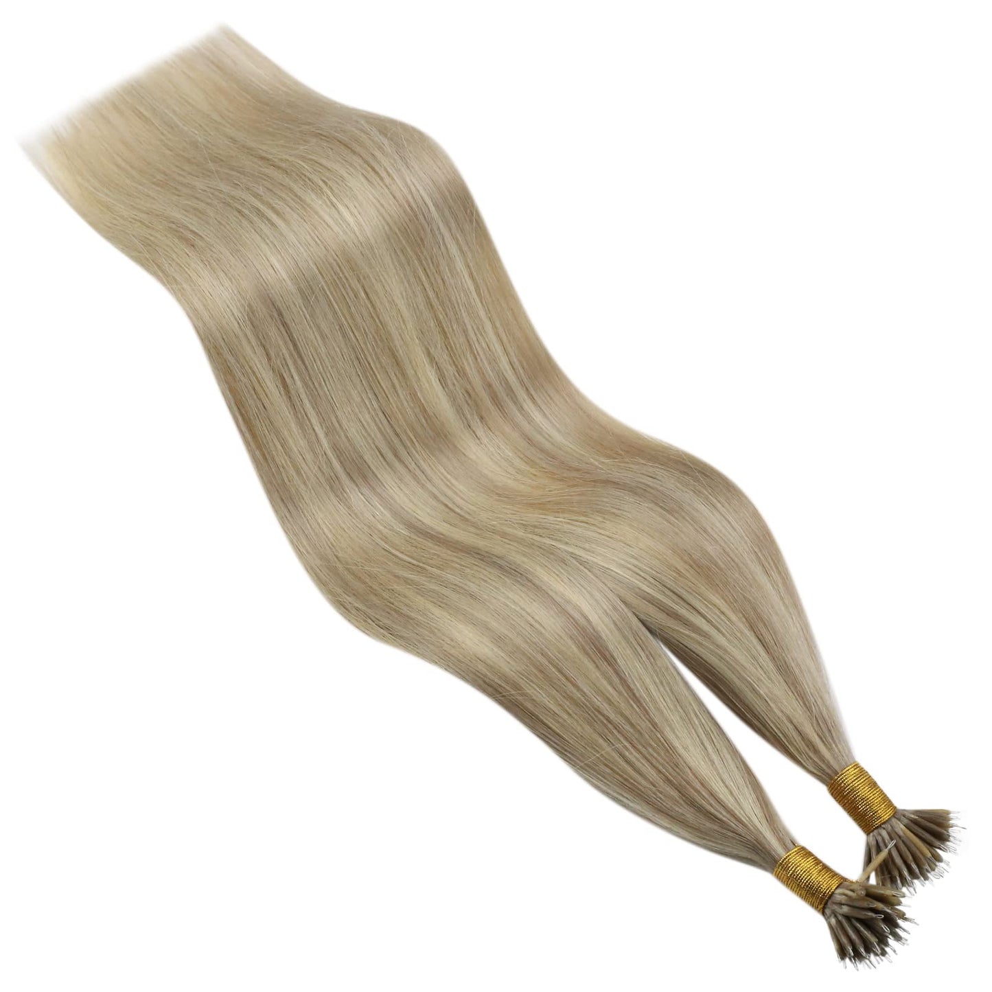 Easyouth Nano Ring Hair Extensions Real Hair Natural Nanos Hair Extensions Golden Blonde Highlight Medium Brown Nano Beads Exten