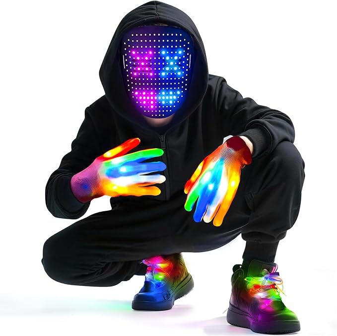 kengvo 3 Pack LED Mask Costume Set with Gesture Sensing, Gifts for Teens, Cool Stuff Christmas Toys, Light Up Mask Gloves ...