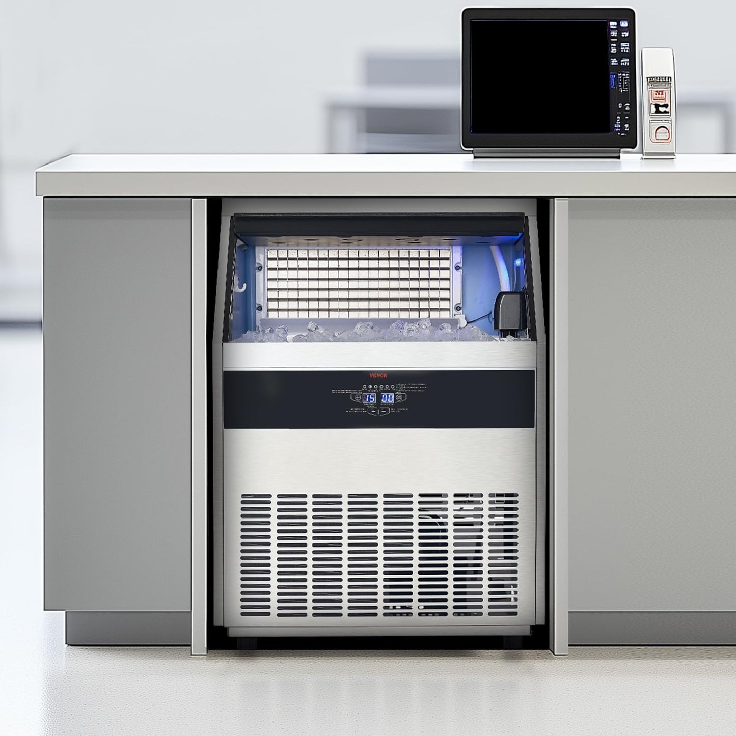 VEVOR Commercial Ice Maker Machine, 265lbs/24H Ice Maker Machine with 88lbs Storage Capacity, 126 Ice Cubes in 15 Minutes, LED Digital Display Freestanding Self-Cleaning for Bar Office Restaurant