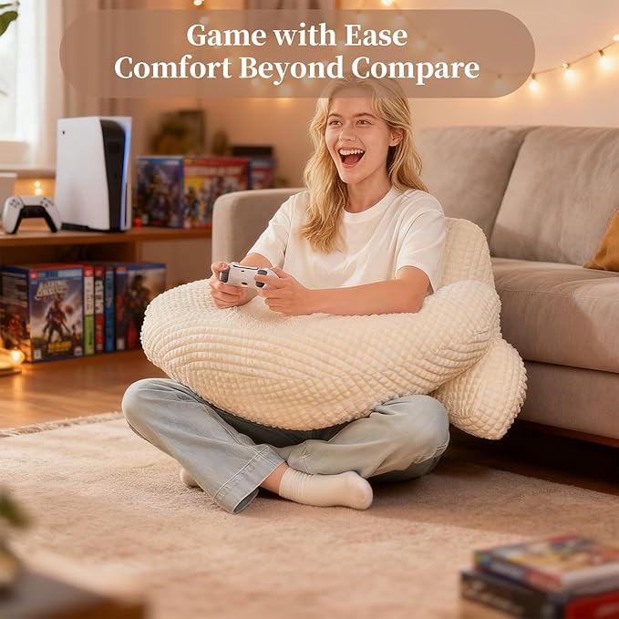 PAJEO Reading Pillow for Bed,U Shaped & Back Support Pillow for Bed,19" Backrest with Lumbar & Arm Support,Comfy Flannel Fabric,Lap Pillow for Gaming/Reading/Watching TV,White