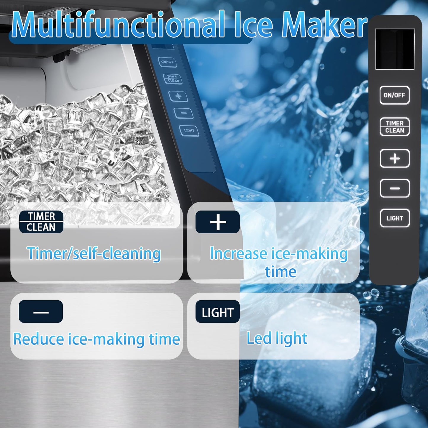 Commercial Ice Machine,100LBS/Day Stainless Steel Freestanding Large Ice Maker,36 Cubes in 11Mins,24H Timer,Self-Cleaning, Ideal for Restaurant, Bars, Home and Offices