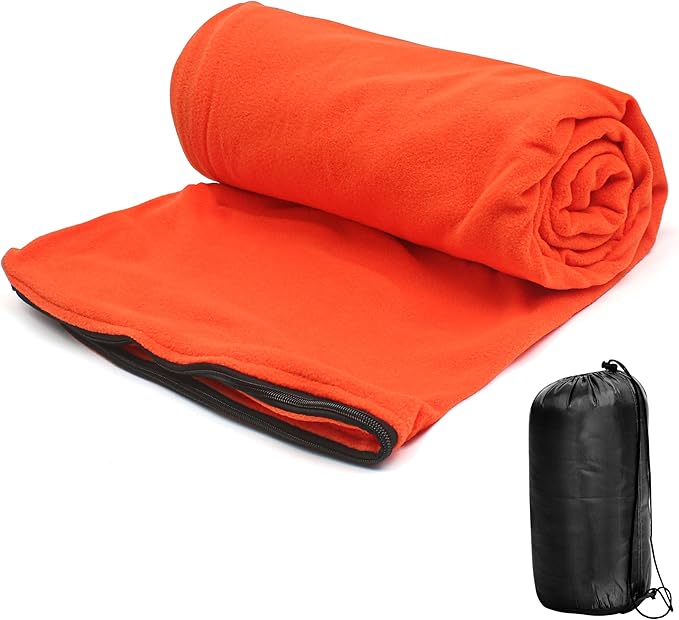 Fleece Sleeping Bag Liner, Cold Weather Blanket, 75 x 31 In, Lined Sack Sleep Travel Sheets with Zipper, Thermal Warmth Pa...