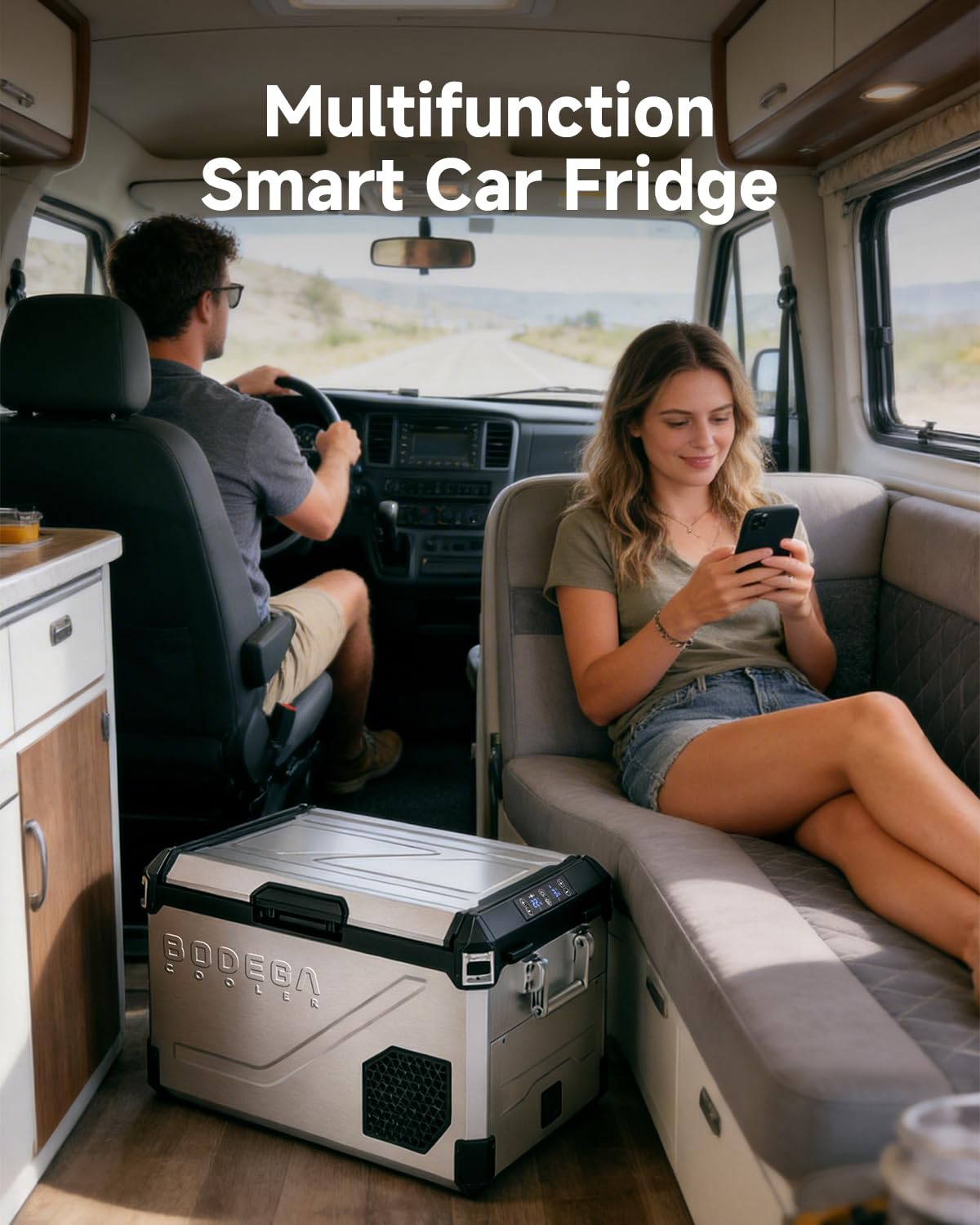BODEGA 12V Car Refrigerator, 63QT Stainless Steel Portable Fridge with Removable Divider for Dual Zone MAX/ECO Modes & Battery Protection, Electric Cooler for RV, Truck, Camping