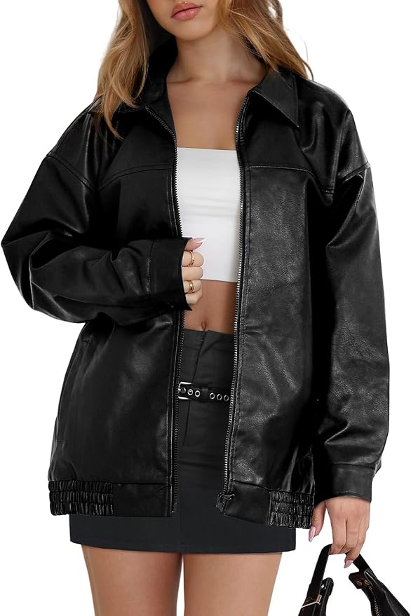 WIHOLL Womens Leather Jackets Faux Suede Oversized Fall Motorcycle Coats Fashion Winter Outfits Clothes Y2k Tops