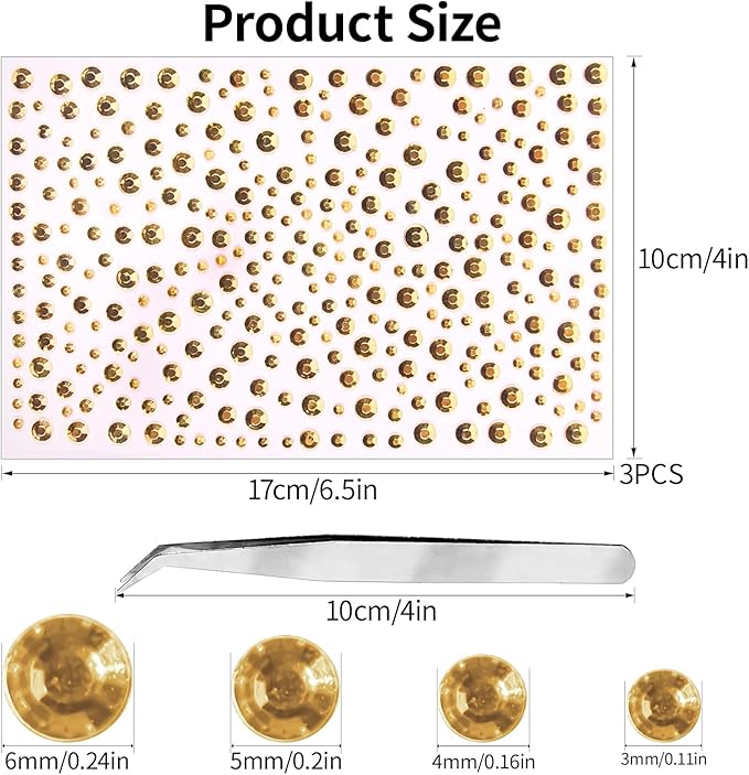 Self Adhesive Face Gems and Pearls for Makeup, Festival Jewels, Hair Gems, Rhinestone Stickers for Face, Eye, Makeup, Nail, Body, Crafts 3/4/5/6 mm 975Pcs (25.gem_Gold)