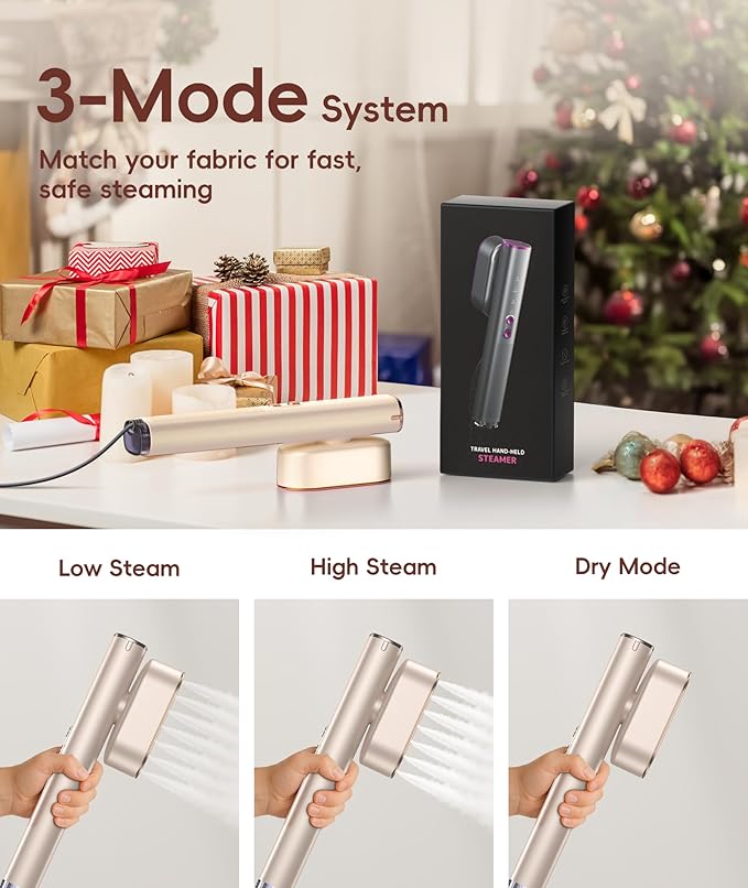 Travel Steamer for Clothes, 100-240V Dual Voltage Portable Garment Steamer, 1000W Travel Size Handheld Steamer & Iron 2 in 1 for Global & Europe Travel, Business, Home, Rose Gold