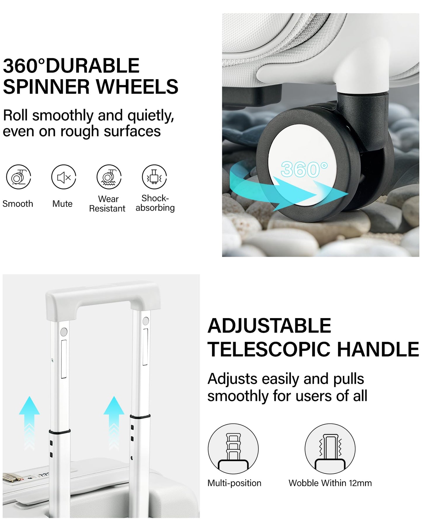 Hanke 20 Inch Expandable Carry On Luggage with Cup Holder 22x14x9 Airline Approved, Top Opening Hard Shell Suitcases with Wheels, Carry-On Travel Suitcase Trunk Luggage with Lock, Smoke White