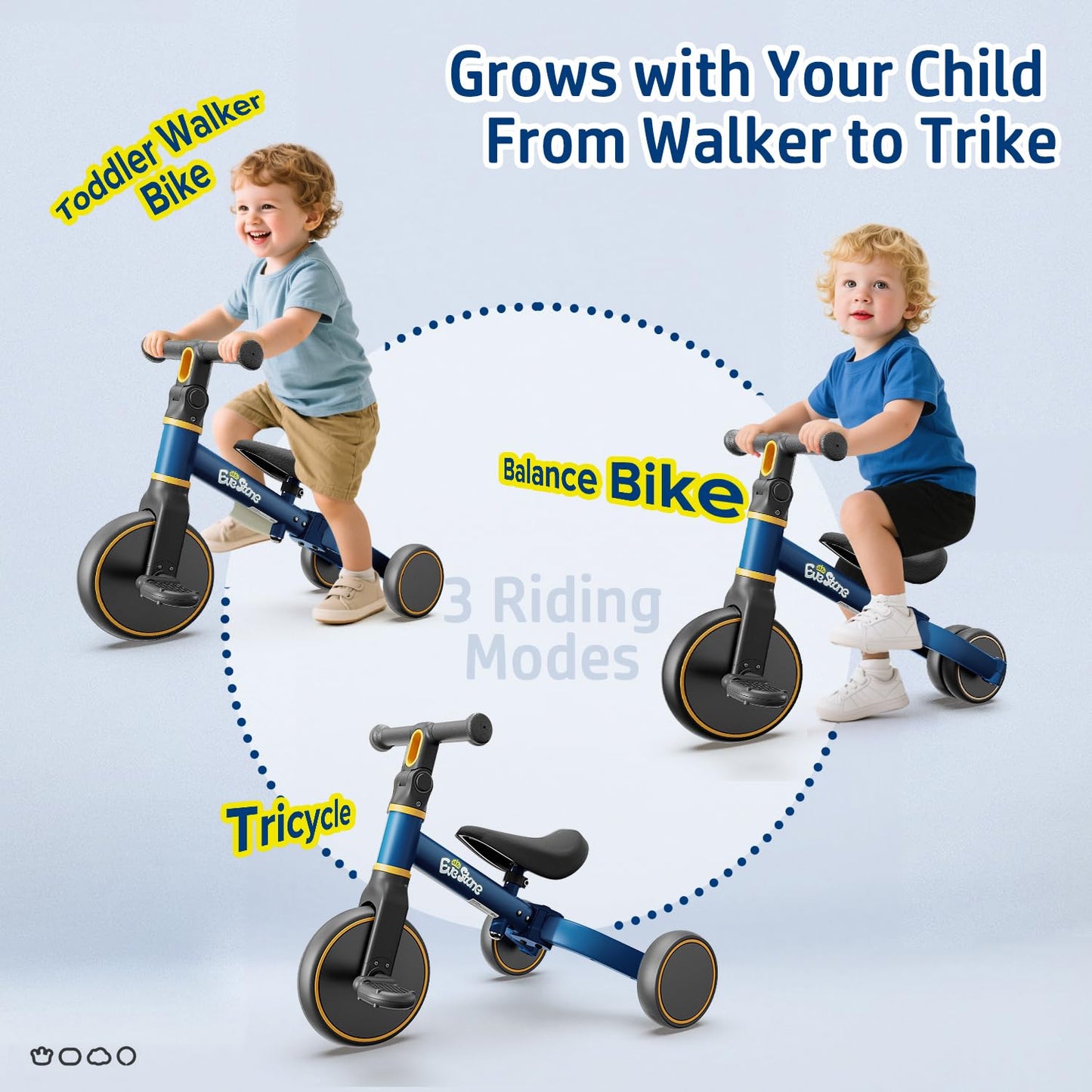 EveStone 5-in-1 Kids Balance Bike, Toddler Tricycle for 1-3, Ride-On Toy for 18 Months to 4 Years, Outdoor and Indoor Gift Bike for Yard, Sidewalk, Park, Birthday Present for Boys & Girls, Blue