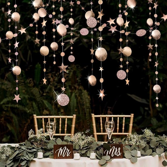 Decor365 Twinkle Star Garlands Champagne Gold Party Decorations Stars Banner Ceiling Hanging Decor Streamer Backdrop for B...